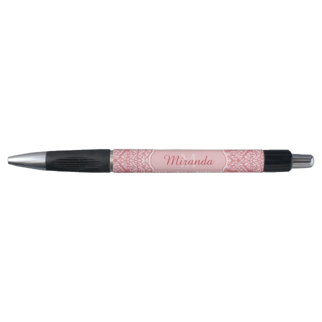 Stylo Joli Motif de Damas rose Monogramme avec nom (Devant)