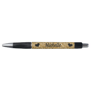 Stylo Joli Noms Paillettes Dorées Cœurs Pailletés