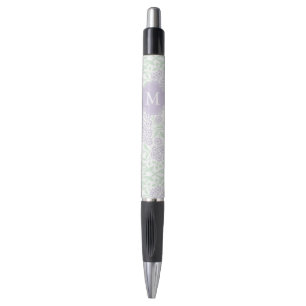 Stylo Lavande monogramme et Damas florales vertes