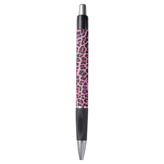 Stylo Léopard noir et rose chaud (Devant (Vertical))