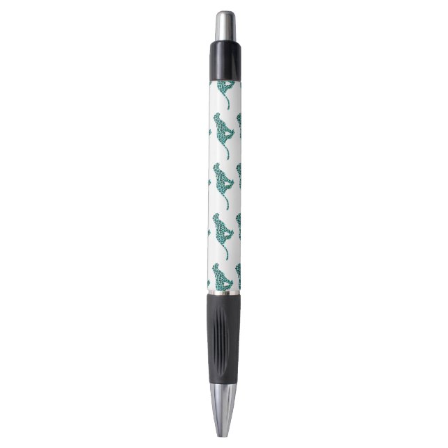 Stylo Léopard noir et Turquoise (Devant (Vertical))