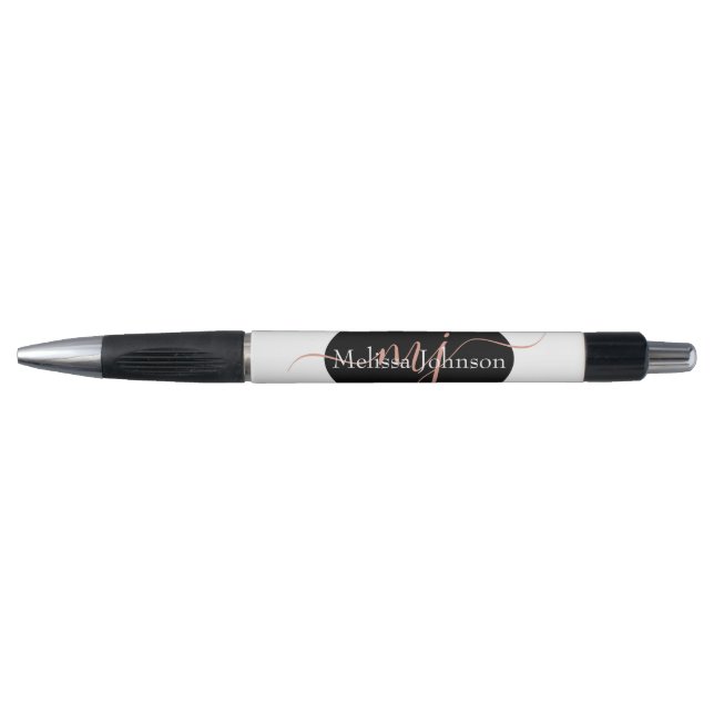 Stylo Lettres élégantes en or rose sur fond noir   (Devant)