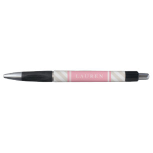 Stylo Linge personnalisé Motif en rayures beige et rose
