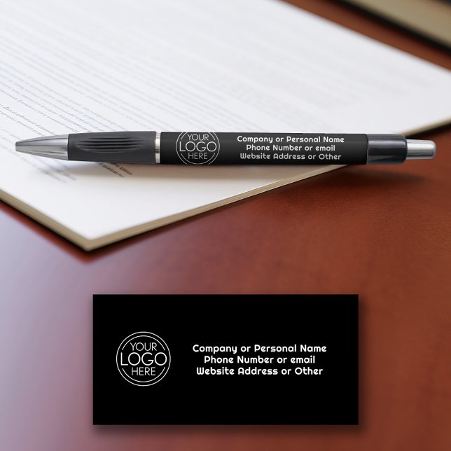 Stylo Logo de base de l'entreprise Coordonnées Texte noi (Custom logo pens - Personalized Promotional products)