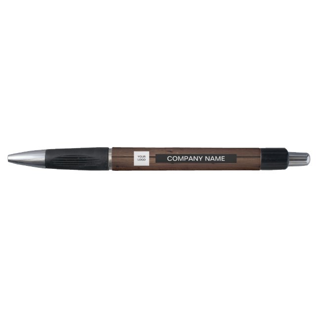 Stylo Logo noir et blanc Entreprise Business Bois (Devant)