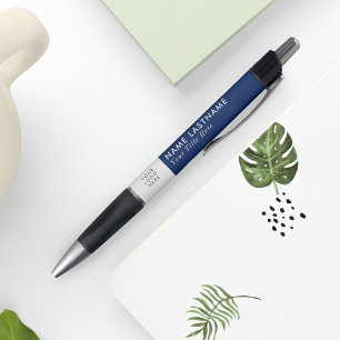 Stylo Logo personnalisé élégant bleu marine blanc nom ti