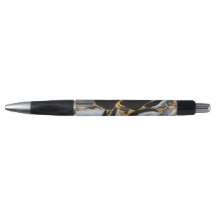 Stylo marbre d'or noir parties scintillant moderne