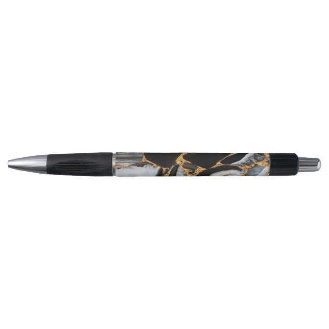 Stylo marbre d'or noir parties scintillant moderne (Devant)