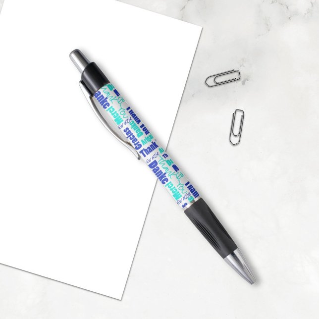 Stylo Merci multilingue Mot Cloud bleu ( The gratitude pen is a nice gift idea for volunteers, teacher or other people you want to thank. )