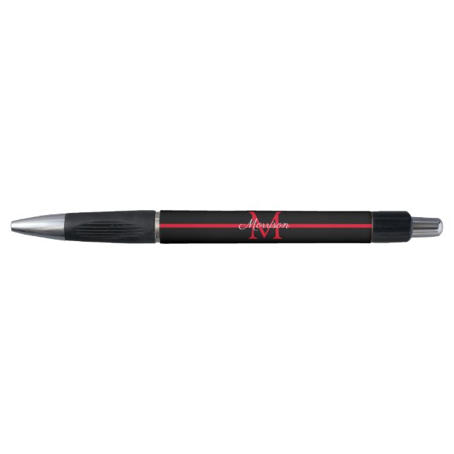 Stylo Mince ligne rouge pompier Monogramme (Devant)