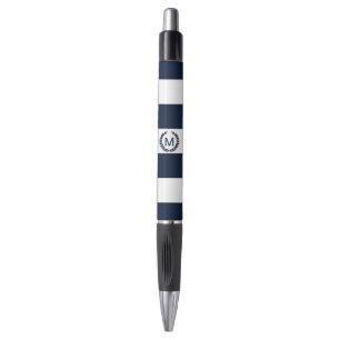 Stylo Monogramme barré de blanc et de bleu marine