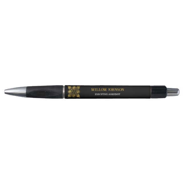 Stylo Monogramme de méandre grec antique noir or (Devant)