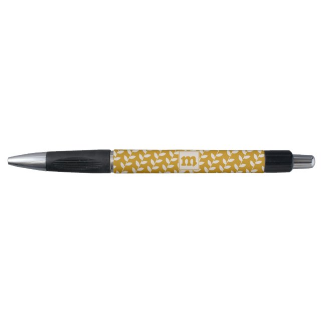 Stylo Monogramme de Motif de feuille les années 70 rétro (Devant)