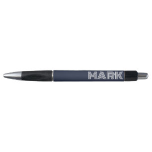 Stylo Monogramme de nom bleu marine foncé blanc rayures