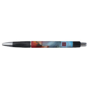 Stylo Monogramme des ondes Abstraites rouges bleues