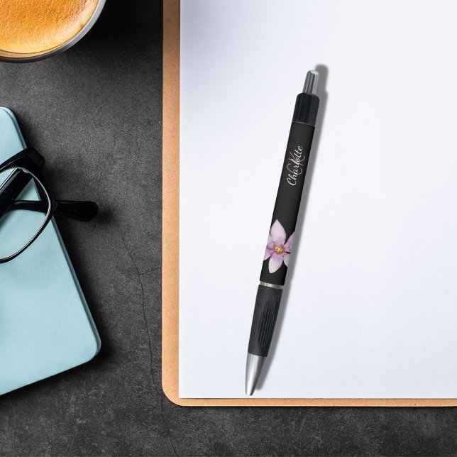 Stylo monogramme floral violet noir (Créateur téléchargé)