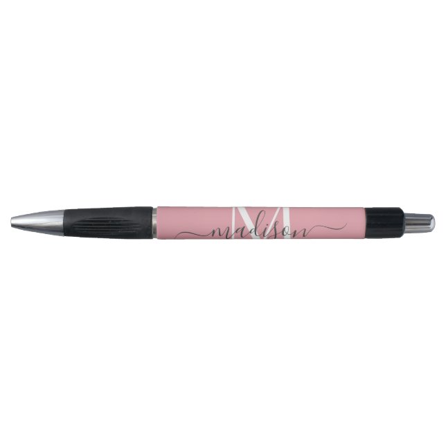 Stylo Monogramme gris blanc rose vif Nom du script Style (Devant)