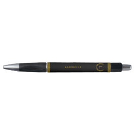 Stylo Monogramme Initial Nom Personnalisé Couronne Noir 
