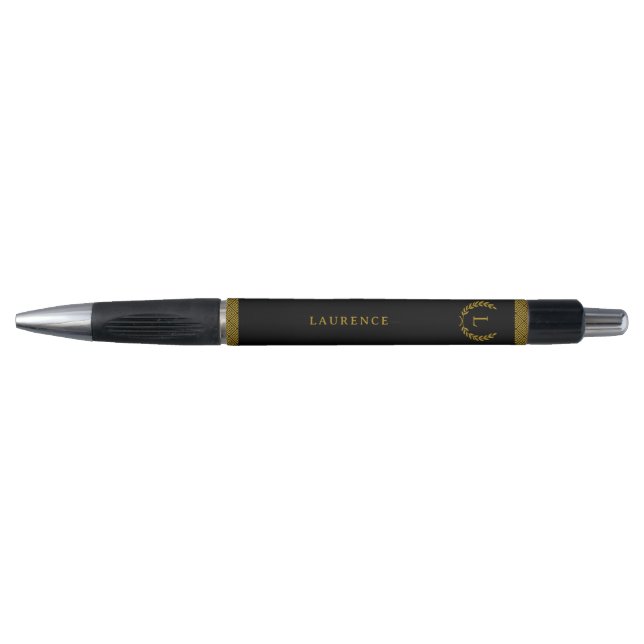 Stylo Monogramme Initial Nom Personnalisé Couronne Noir  (Devant)