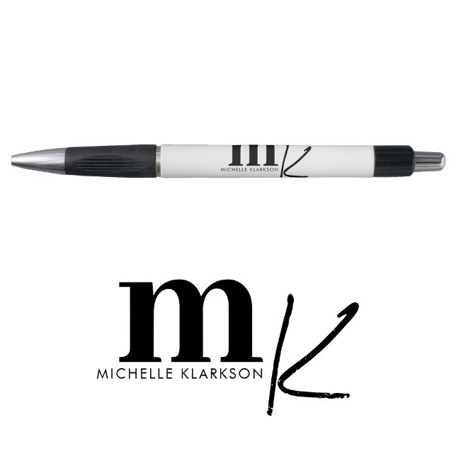 Stylo Monogramme Minimaliste Moderne Noir Blanc (Créateur téléchargé)