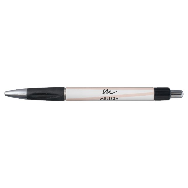 Stylo Monogramme moderne Lignes rose pâle Art Abstrait (Devant)