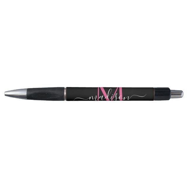 Stylo Monogramme noir Magenta rose Nom du script Style (Devant)