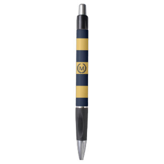 Stylo Monogramme rayé bleu jaune et bleu marine Personna