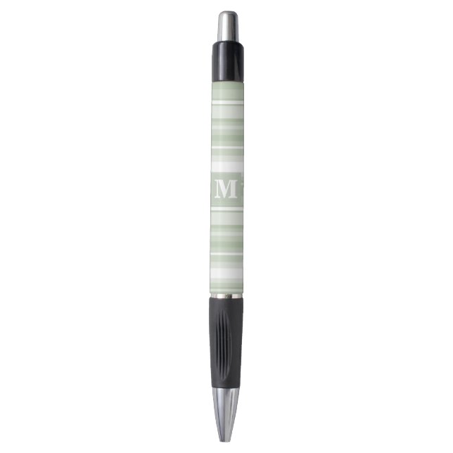 Stylo Monogramme rayures vert pâle (Devant (Vertical))