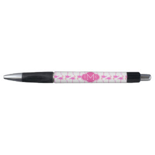 Stylo Monogramme rose du motif de Flamant rose
