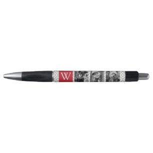Stylo Monogramme rouge personnalisé et collage photo