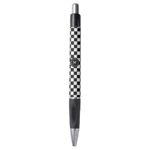 Stylo Monogramme sur Motif d'échecs noir et blanc