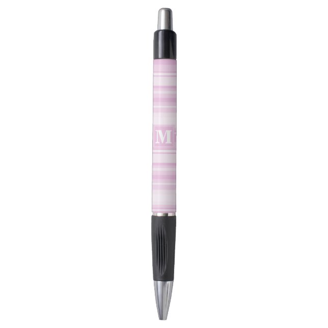 Stylo Monogrammes à rayures roses pour bébé (Devant (Vertical))