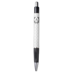 Stylo Motif à pois monogramme laurier noir et blanc