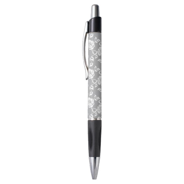 Stylo Motif blanc de dentelle sur l'arrière - plan gris (Haut (Vertical))