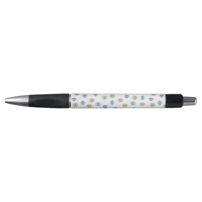 Stylo Motif bleu, or et blanc de l'oeil grec Mati (Devant)