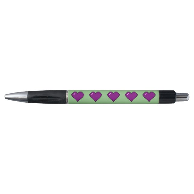Stylo Motif de coeur violet Pixel (Devant)