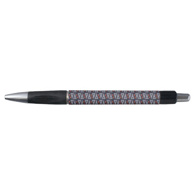Stylo Motif de triangles géométriques bleu foncé et roug (Devant)