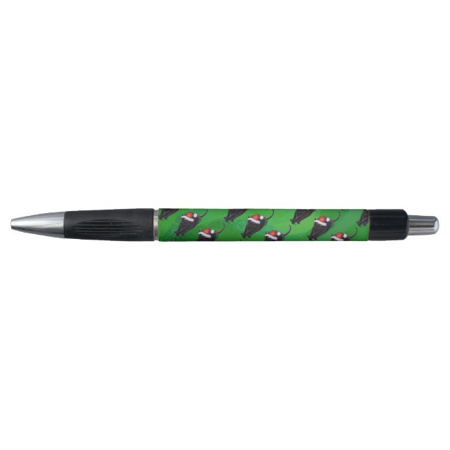 Stylo Motif Festif de chat noir sur vert (Devant)