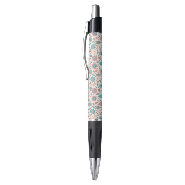 Stylo Motif floral d'art populaire turquoise et de (Haut (Vertical))