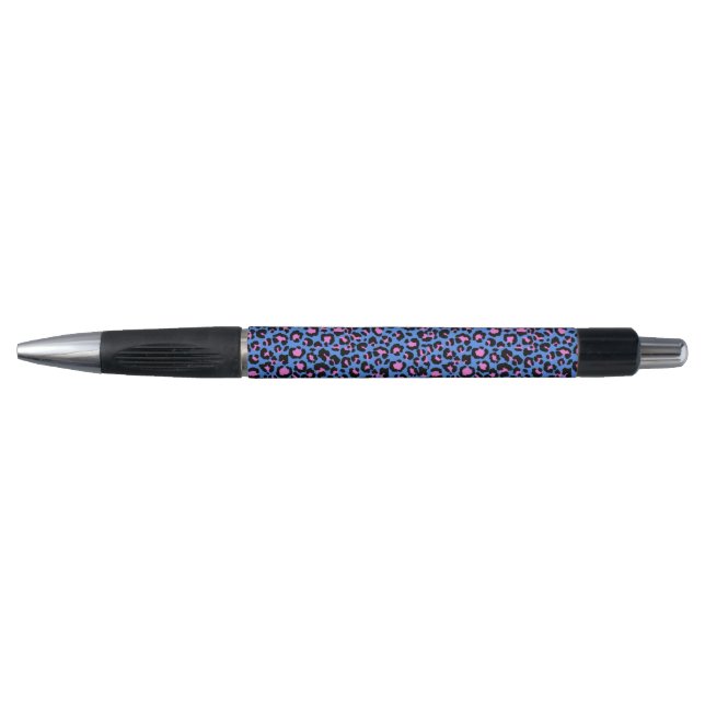 Stylo Motif léopard en framboise sur bleu électrique (Devant)