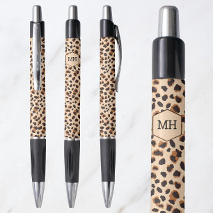 Stylo Motif léopard initiales personnalisées fille anima