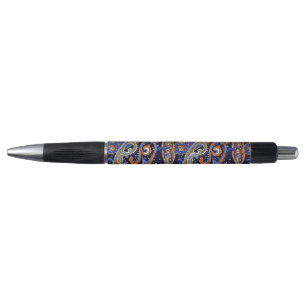 Stylo Motif Paisley Bohème Navy et Orange Vibrant