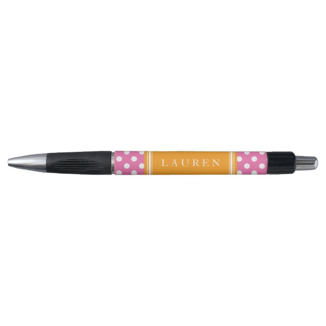 Stylo Motif Pois personnalisé rose et orange (Devant)