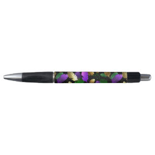 Stylo Motif sans couture avec des plumes de Mardi Gras