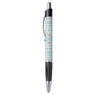 Stylo Motif tribal aztèque turquoise et rose