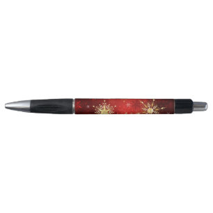 Stylo Noël Golden Snowflakes sur Arrière - plan rouge