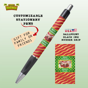 Stylo Noël Nom de la photo Cadeau Noël Fête Rouge Or 🎁