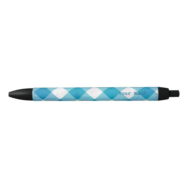 Stylo Noir à damiers Buffalo Plaid bleu et blanc (Devant)