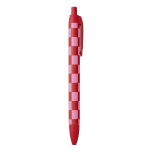 Stylo Noir à damiers rouge et rose chaud