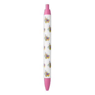 Stylo Noir Abeille à fleurs avec plantes sauvages